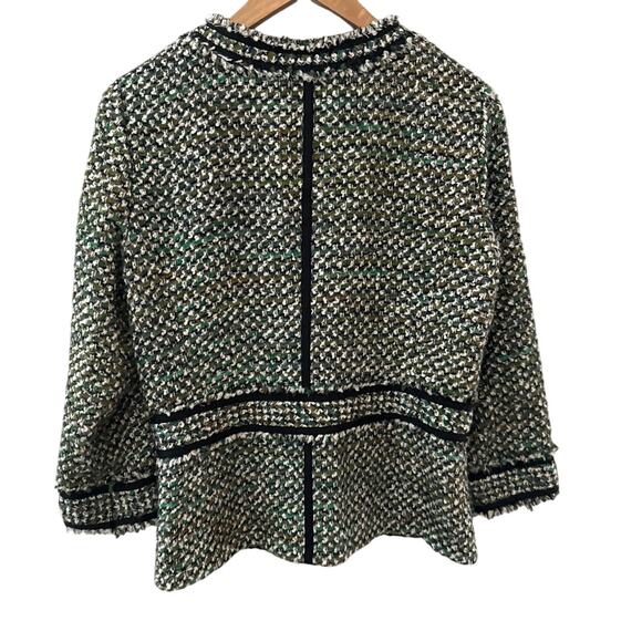 Lafayette 148 Tweed Long Sleeve Snap Button Up Blazer Green Size 8 - Picture 3 of 12